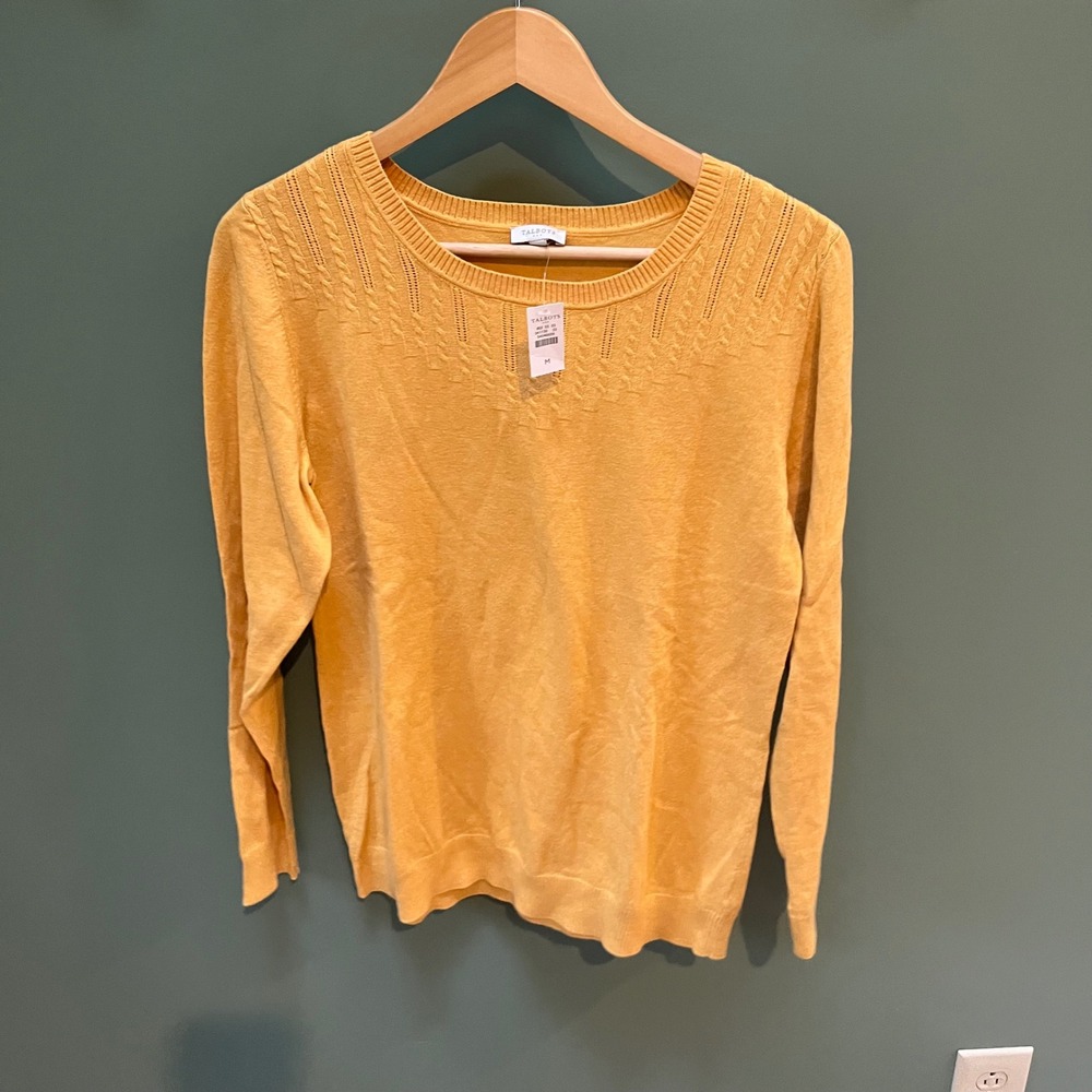 Talbots Women's Yellow Cable Knit Crew Neck Long Sleeve Sweater M